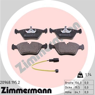 Zimmermann 20968.195.2 - Тормозные колодки, дисковые, комплект www.autospares.lv