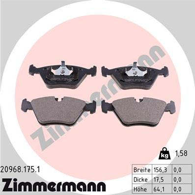 Zimmermann 20968.175.1 - Тормозные колодки, дисковые, комплект www.autospares.lv