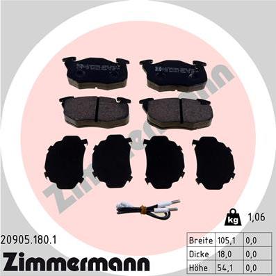 Zimmermann 20905.180.1 - Bremžu uzliku kompl., Disku bremzes autospares.lv