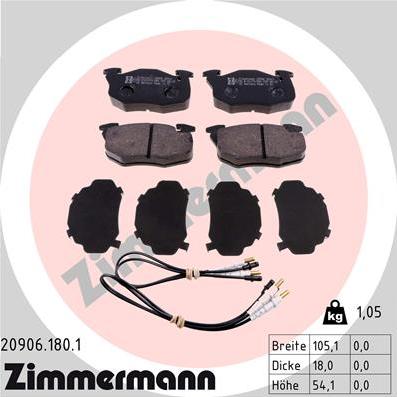 Zimmermann 20906.180.1 - Тормозные колодки, дисковые, комплект www.autospares.lv