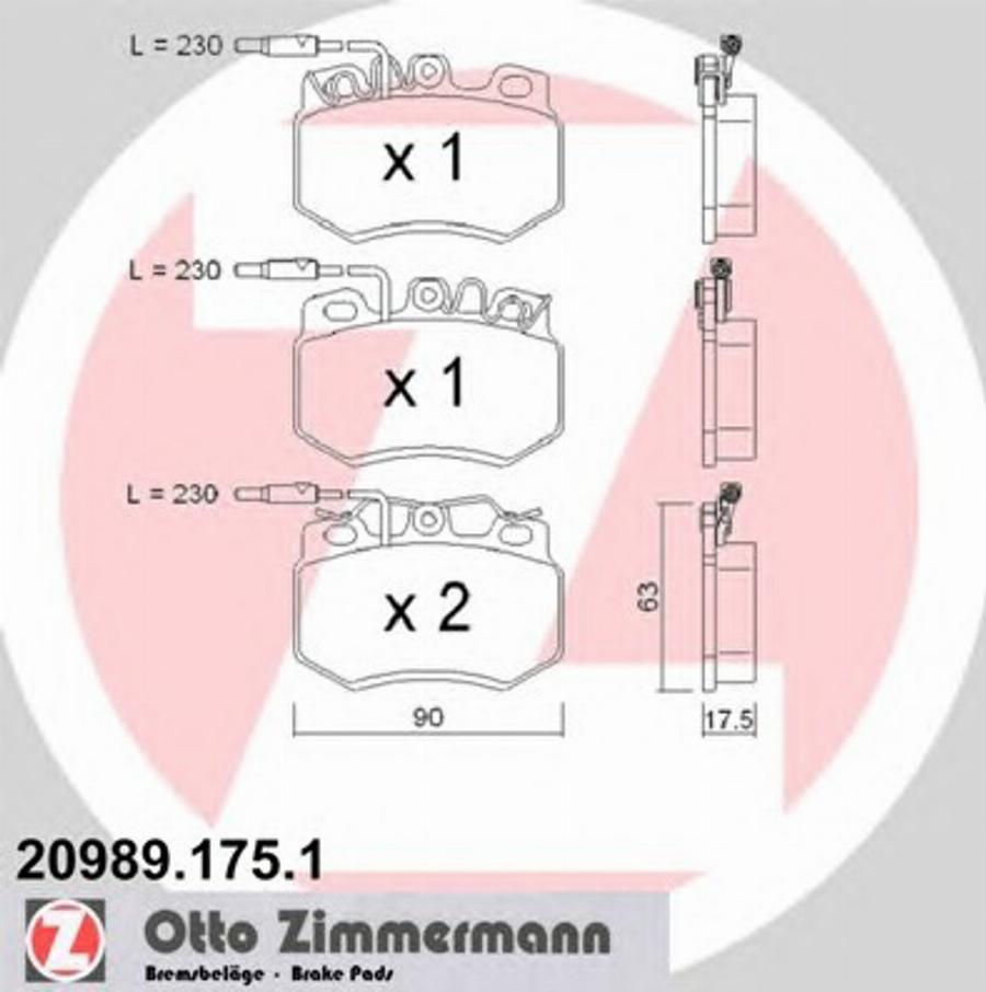 Zimmermann 209891751 - Тормозные колодки, дисковые, комплект www.autospares.lv