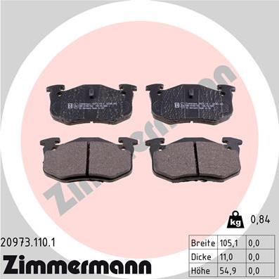 Zimmermann 20973.110.1 - Тормозные колодки, дисковые, комплект www.autospares.lv