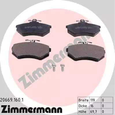 Zimmermann 20669.160.1 - Тормозные колодки, дисковые, комплект www.autospares.lv