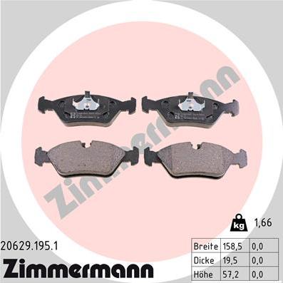 Zimmermann 20629.195.1 - Тормозные колодки, дисковые, комплект www.autospares.lv