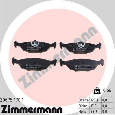 Zimmermann 20675.170.1 - Тормозные колодки, дисковые, комплект www.autospares.lv