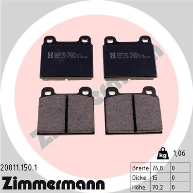 Zimmermann 20011.150.1 - Тормозные колодки, дисковые, комплект www.autospares.lv