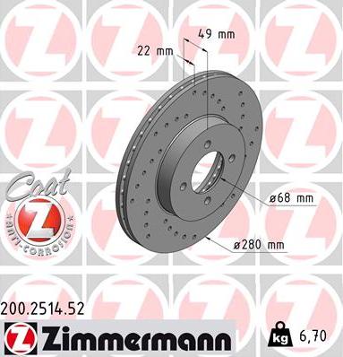 Zimmermann 200.2514.52 - Bremžu diski autospares.lv