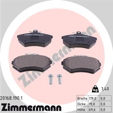 Zimmermann 20168.190.1 - Тормозные колодки, дисковые, комплект www.autospares.lv