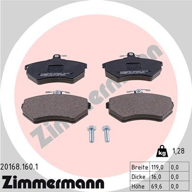 Zimmermann 20168.160.1 - Brake Pad Set, disc brake www.autospares.lv