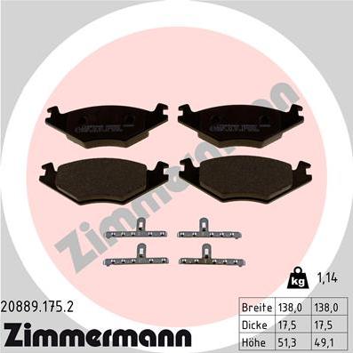 Zimmermann 20889.175.2 - Тормозные колодки, дисковые, комплект www.autospares.lv