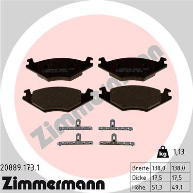 Zimmermann 20889.173.1 - Тормозные колодки, дисковые, комплект www.autospares.lv