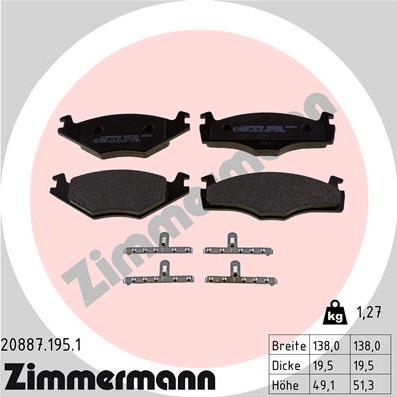 Zimmermann 20887.195.1 - Тормозные колодки, дисковые, комплект www.autospares.lv