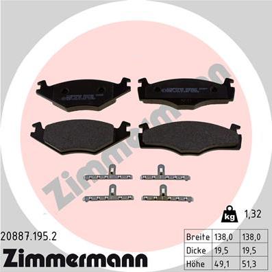 Zimmermann 20887.195.2 - Тормозные колодки, дисковые, комплект www.autospares.lv