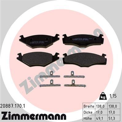 Zimmermann 20887.170.1 - Bremžu uzliku kompl., Disku bremzes www.autospares.lv