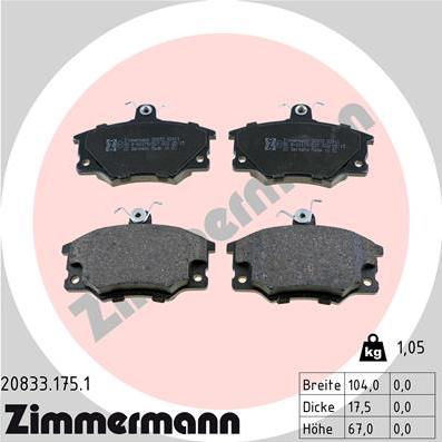 Zimmermann 20833.175.1 - Тормозные колодки, дисковые, комплект www.autospares.lv