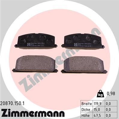 Zimmermann 20870.150.1 - Тормозные колодки, дисковые, комплект www.autospares.lv