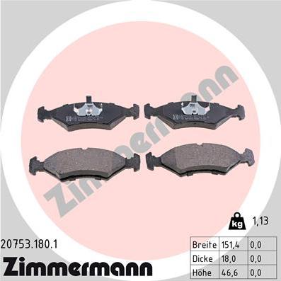 Zimmermann 20753.180.1 - Bremžu uzliku kompl., Disku bremzes www.autospares.lv