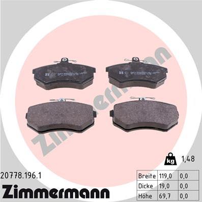 Zimmermann 20778.196.1 - Тормозные колодки, дисковые, комплект www.autospares.lv