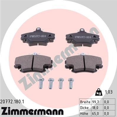 Zimmermann 20772.180.1 - Тормозные колодки, дисковые, комплект www.autospares.lv