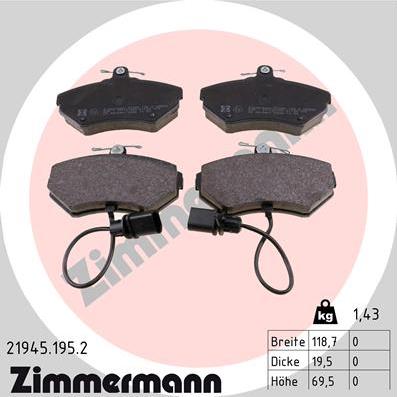 Zimmermann 21945.195.2 - Bremžu uzliku kompl., Disku bremzes autospares.lv