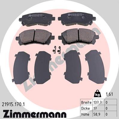 Zimmermann 21915.170.1 - Brake Pad Set, disc brake www.autospares.lv