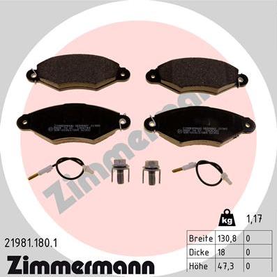 Zimmermann 21981.180.1 - Тормозные колодки, дисковые, комплект www.autospares.lv