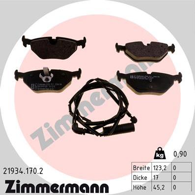 Zimmermann 21934.170.2 - Тормозные колодки, дисковые, комплект www.autospares.lv