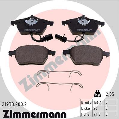 Zimmermann 21938.200.2 - Тормозные колодки, дисковые, комплект www.autospares.lv