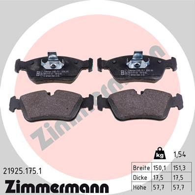 Zimmermann 21925.175.1 - Тормозные колодки, дисковые, комплект www.autospares.lv