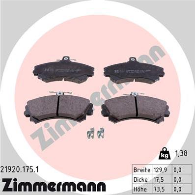 Zimmermann 21920.175.1 - Тормозные колодки, дисковые, комплект www.autospares.lv