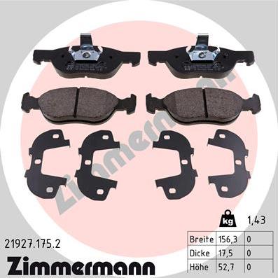 Zimmermann 21927.175.2 - Brake Pad Set, disc brake www.autospares.lv