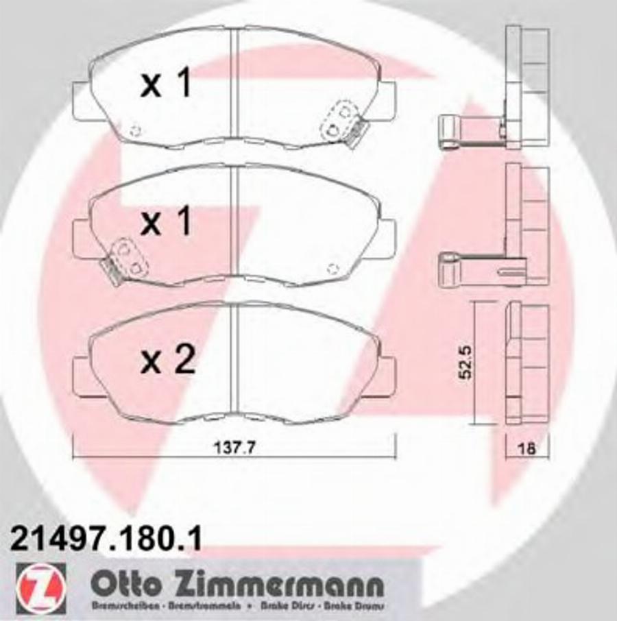 Zimmermann 21497.180.1 - Тормозные колодки, дисковые, комплект www.autospares.lv