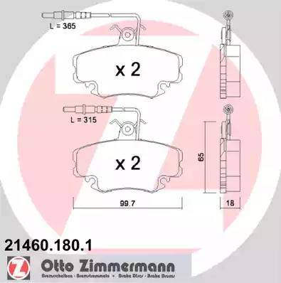 Zimmermann 21460.180.1 - Тормозные колодки, дисковые, комплект www.autospares.lv