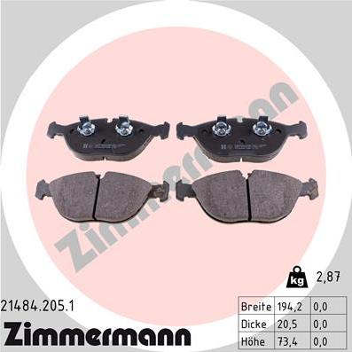 Zimmermann 21484.205.1 - Bremžu uzliku kompl., Disku bremzes autospares.lv