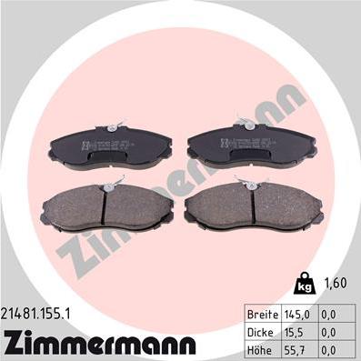 Zimmermann 21481.155.1 - Тормозные колодки, дисковые, комплект www.autospares.lv