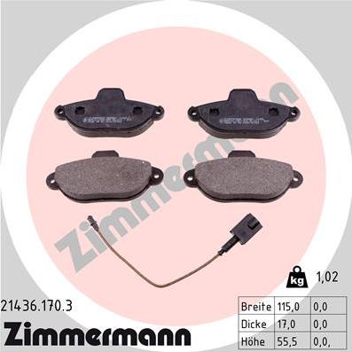 Zimmermann 21436.170.3 - Тормозные колодки, дисковые, комплект www.autospares.lv