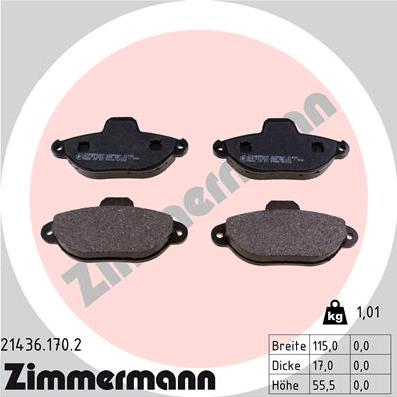 Zimmermann 21436.170.2 - Тормозные колодки, дисковые, комплект www.autospares.lv