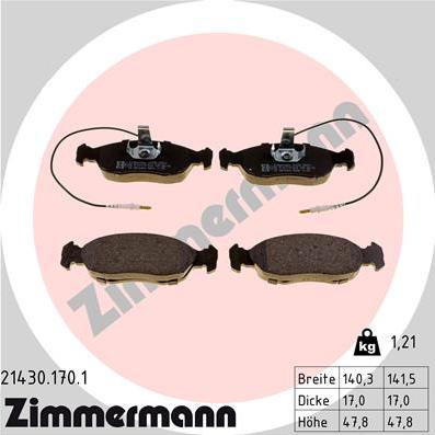 Zimmermann 21430.170.1 - Тормозные колодки, дисковые, комплект www.autospares.lv