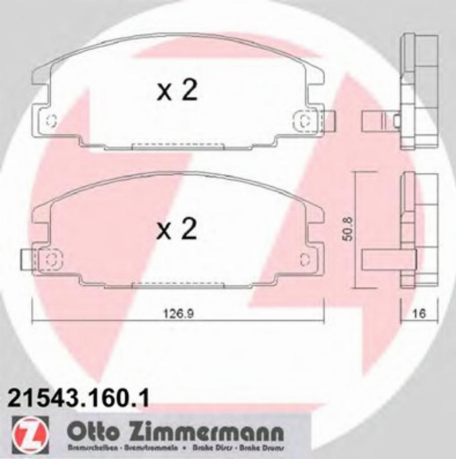 Zimmermann 21543.160.1 - Тормозные колодки, дисковые, комплект www.autospares.lv