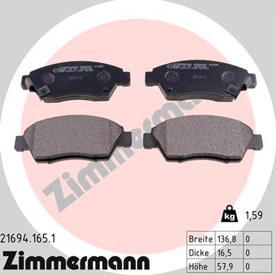 Zimmermann 21694.165.1 - Brake Pad Set, disc brake www.autospares.lv