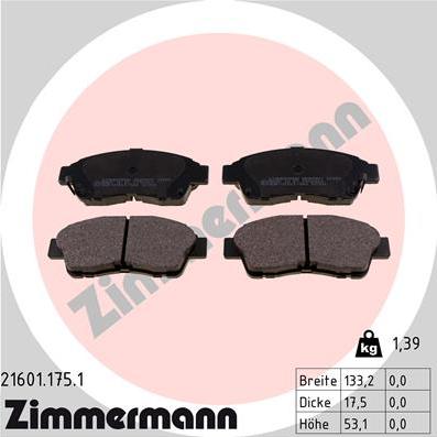 Zimmermann 21601.175.1 - Тормозные колодки, дисковые, комплект www.autospares.lv