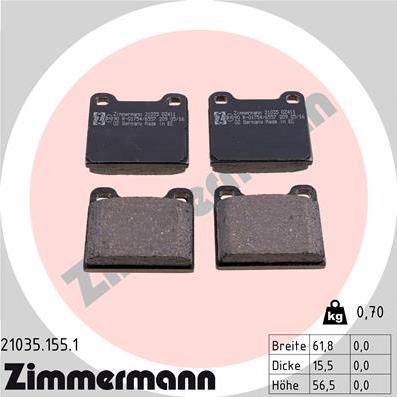 Zimmermann 21035.155.1 - Тормозные колодки, дисковые, комплект www.autospares.lv