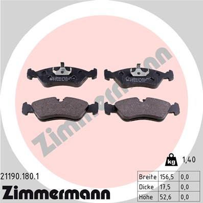 Zimmermann 21190.180.1 - Тормозные колодки, дисковые, комплект www.autospares.lv