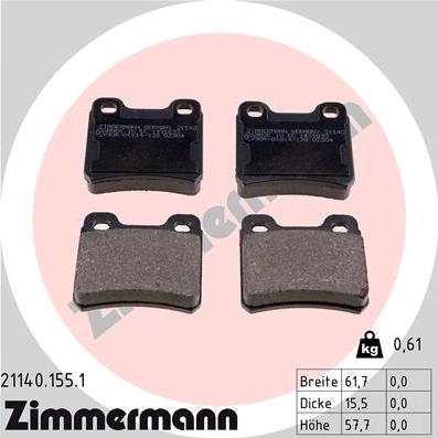 Zimmermann 21140.155.1 - Тормозные колодки, дисковые, комплект www.autospares.lv