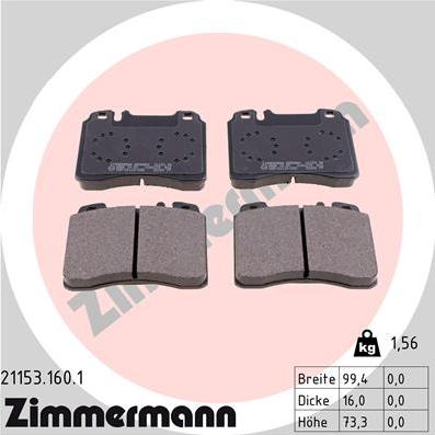 Zimmermann 21153.160.1 - Bremžu uzliku kompl., Disku bremzes autospares.lv