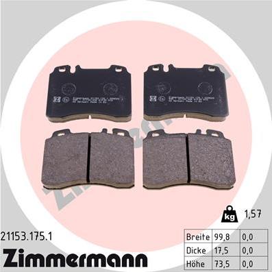 Zimmermann 21153.175.1 - Bremžu uzliku kompl., Disku bremzes autospares.lv