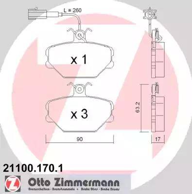 Zimmermann 21100.170.1 - Тормозные колодки, дисковые, комплект www.autospares.lv