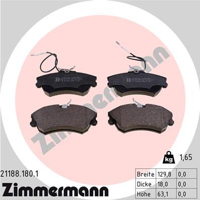 Zimmermann 21188.180.1 - Тормозные колодки, дисковые, комплект www.autospares.lv