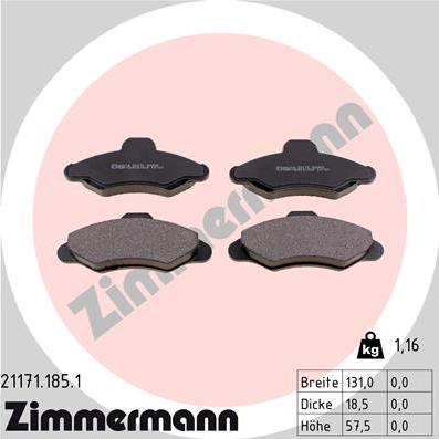 Zimmermann 21171.185.1 - Тормозные колодки, дисковые, комплект www.autospares.lv