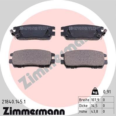 Zimmermann 21840.145.1 - Тормозные колодки, дисковые, комплект www.autospares.lv